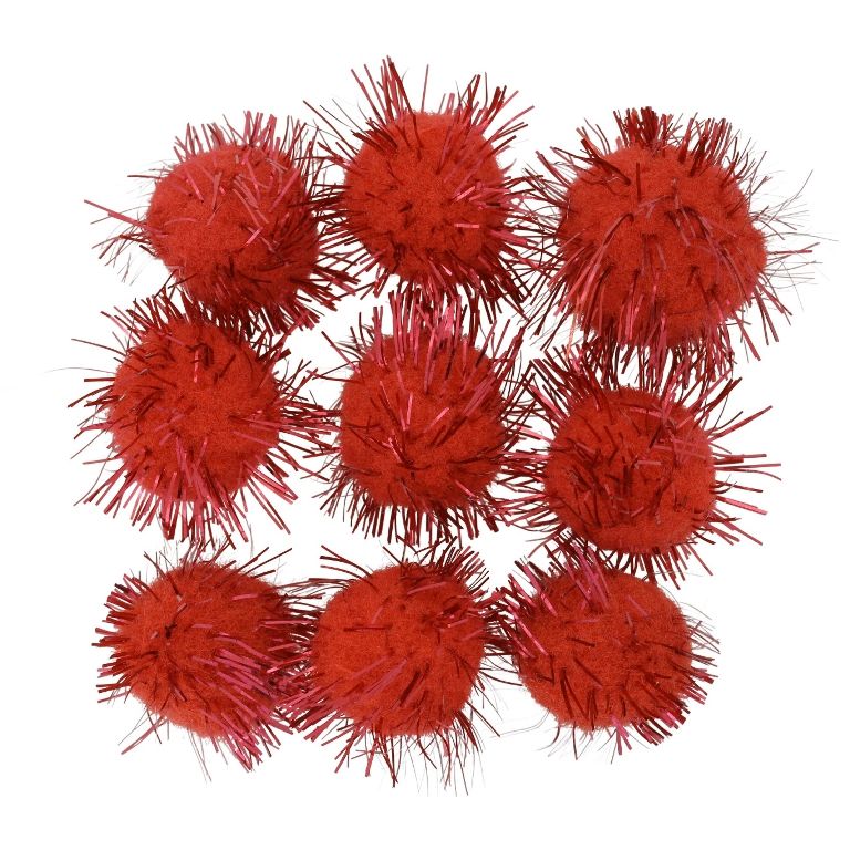 TEXTILE BEADS - POMPON POLYESTER WITH LAME - 18mm RED (LIGHT) 58 - PACKAGE 200pcs.