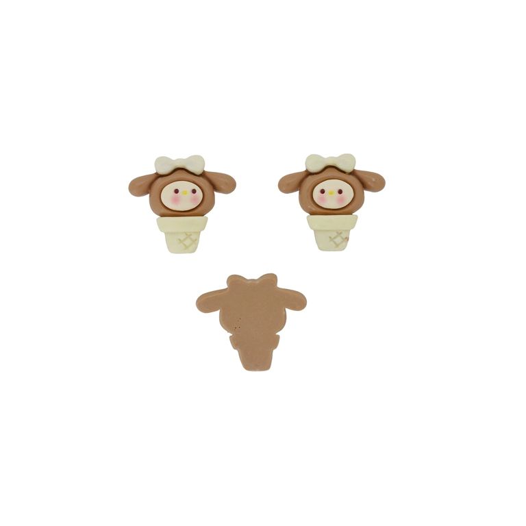 PLASTIC BEADS - RESIN 3D - FOR GLUING - DOG 20 ICE CREAM - 25x23x7mm BROWN (LIGHT)-ECRU - PACKAGE 30pcs.