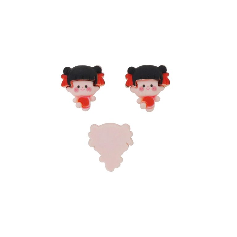 ПЛАСТМАСОВИ МЪНИСТА - РЕЗИН 3D - ЗА ЗАЛЕПВАНЕ - МОМИЧЕ 35 - 22х28х8мм ЧЕРНО-ЧЕРВЕНО-РОЗОВО СВ. - ПАКЕТ 30 бр.  