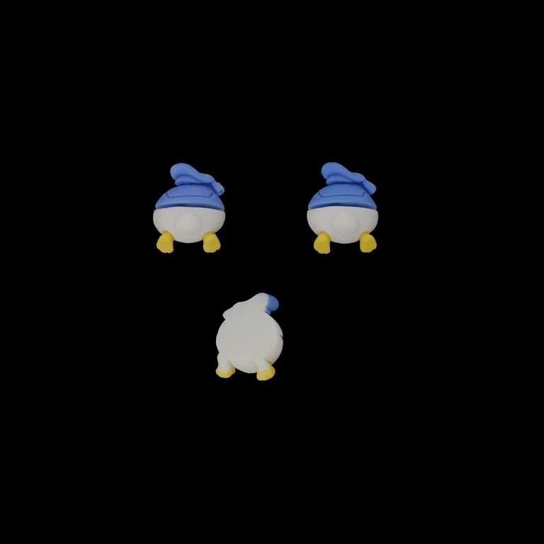 ПЛАСТМАСОВИ МЪНИСТА - РЕЗИН 3D - ЗА ЗАЛЕПВАНЕ - ПАТЕ ДОНАЛД 06 - 16х20х10мм СИНЬО СВ.-БЯЛО-ЖЪЛТО СВ. - ПАКЕТ 30 бр. 