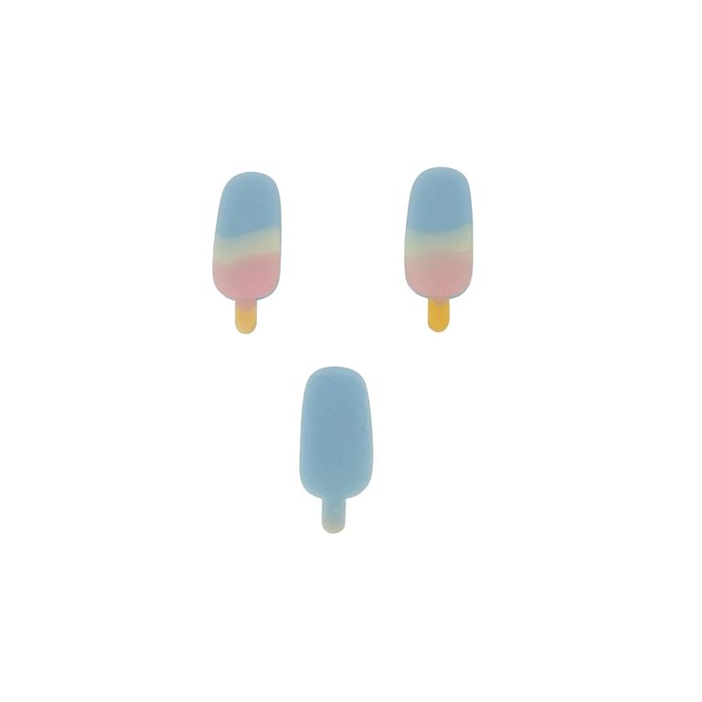 ПЛАСТМАСОВИ МЪНИСТА - РЕЗИН 3D - ЗА ЗАЛЕПВАНЕ - СЛАДОЛЕД 10 - 12х31х5мм СИНЬО СВ.-РОЗОВО СВ.-ЖЪЛТО - ПАКЕТ 30 бр. 