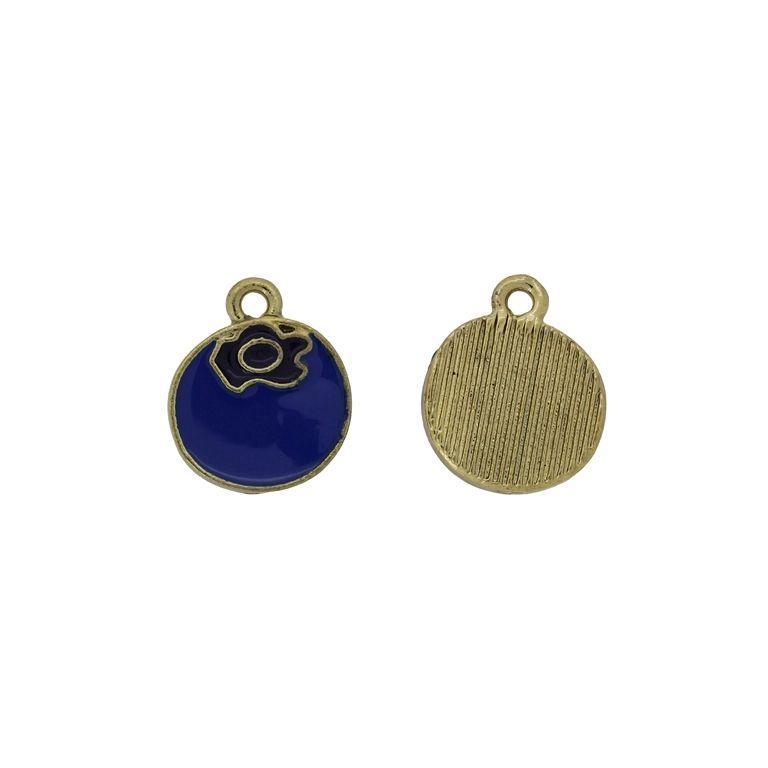 METAL BEADS WITH ENAMEL - PENDANT - BLUEBERRY 01 - 13x15x1.7mm GOLD-BLUE (DARK)-PURPLE (DARK) - PACKAGE 50pcs. Hole-1.5mm