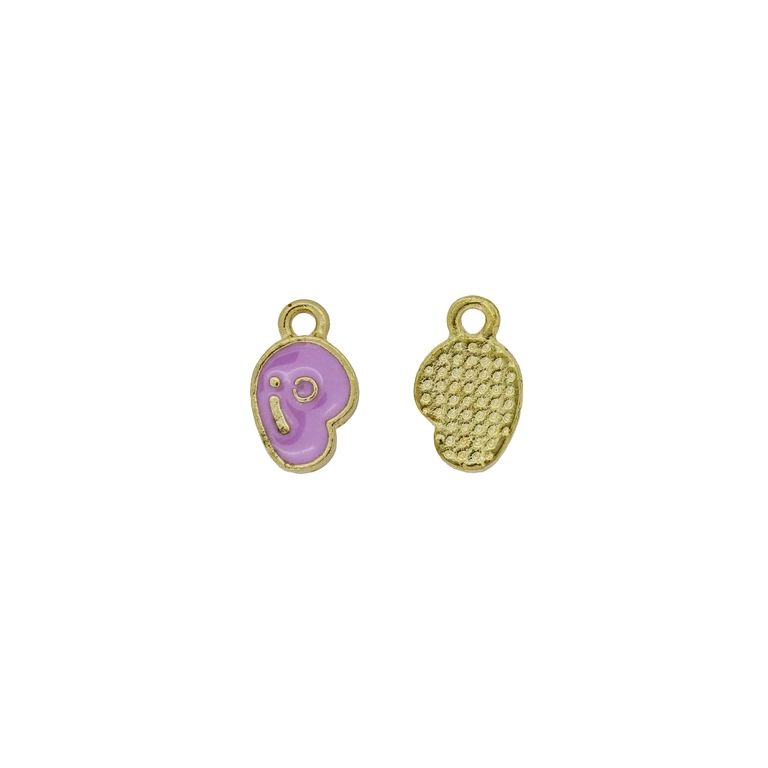 METAL BEADS WITH ENAMEL - PENDANT - LETTER Р - 8x12x1.7mm GOLD-PURPLE - PACKAGE 100pcs. Hole-1.5mm