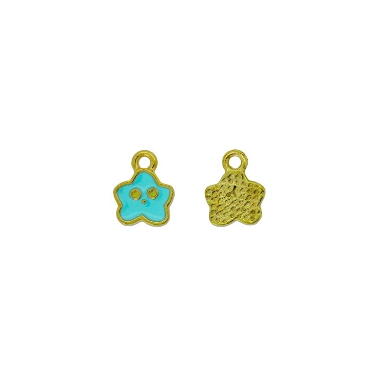 METAL BEADS WITH ENAMEL - PENDANT - STAR 13 - 9x11x1.6mm BLUE (LIGHT)-YELLOW (LIGHT) - PACKAGE 100pcs. Hole-1.5mm