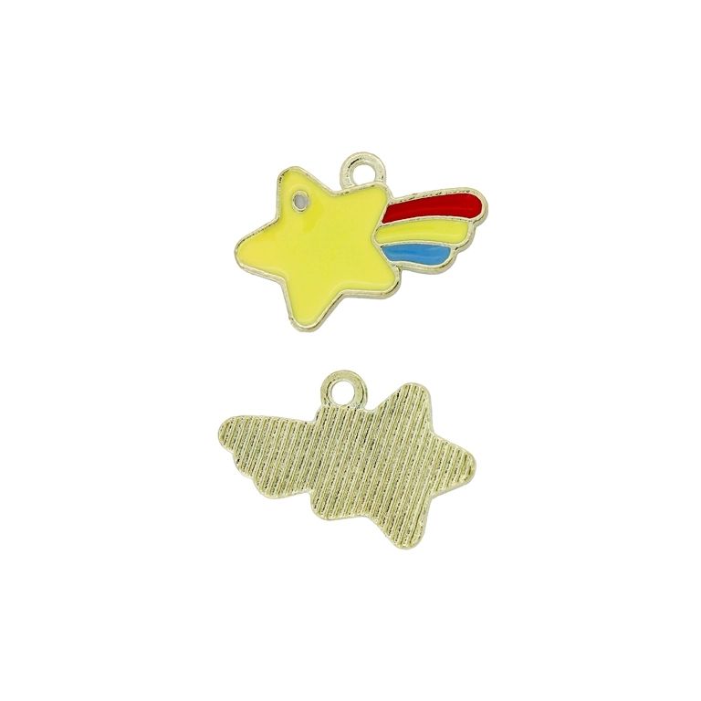METAL BEADS WITH ENAMEL - PENDANT - FALLING STAR 03 - 20x13x1.5mm GOLD AND MIX - 5pcs. Hole-1.5mm