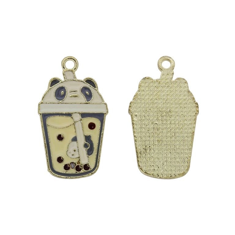 METAL BEADS WITH ENAMEL - PENDANT - BEAR 20 BUBBLE TEA - 16x29x1.6mm GOLD-ECRU-YELLOW (LIGHT) - 3pcs. Hole-2.0mm