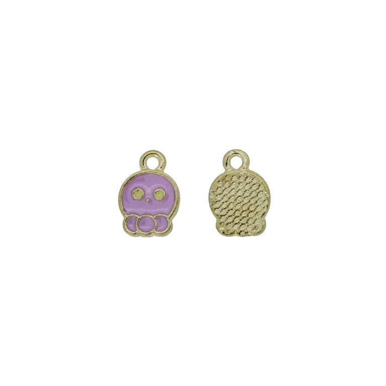 METAL BEADS WITH ENAMEL - PENDANT - OCTOPUS 01 - 8x12x1.7mm GOLD-PURPLE-YELLOW (LIGHT) - 10pcs. Hole-1.5mm