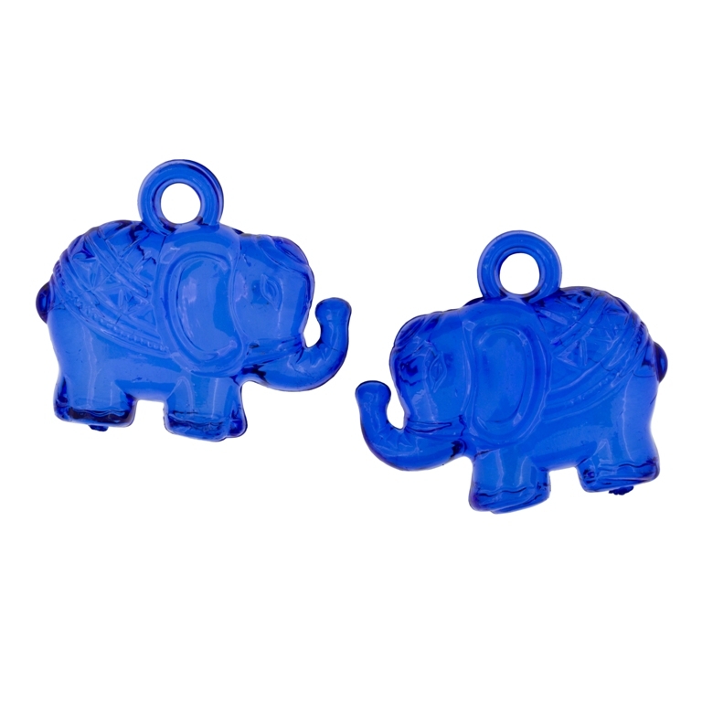 TRANSPARENT PLASTIC BEADS - ELEPHANT - 10x35x31mm BLUE (DARK) V44 - 50g Hole-4.5mm (9pcs.)