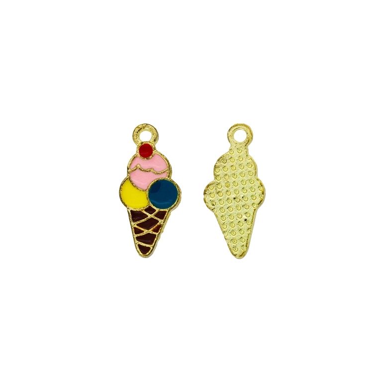 METAL BEADS WITH ENAMEL - PENDANT - ICE CREAM 02 - 9x20x1.6mm GOLD AND MIX - PACKAGE 50pcs. Hole-1.5mm