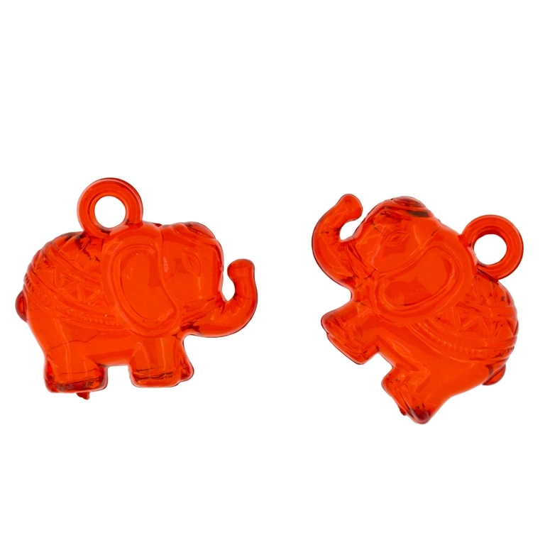 TRANSPARENT PLASTIC BEADS - ELEPHANT - 10x35x31mm RED V12 - 50g Hole-4.5mm (9pcs.)