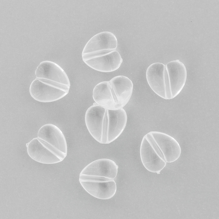 TRANSPARENT PLASTIC BEADS - HEART 01 - 10x11x6mm WHITE V01 - PACKAGE 500g Hole-1.8mm (1250pcs.)