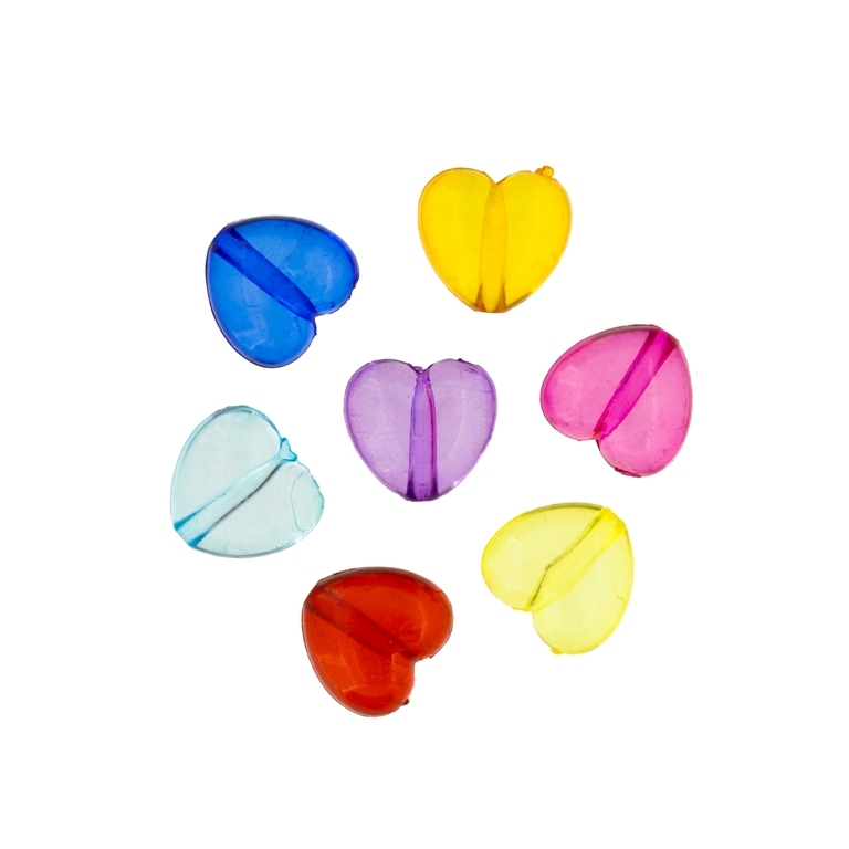 TRANSPARENT PLASTIC BEADS - HEART 01 - 10x11x6mm MIXED - 50g Hole-1.8mm (125pcs.)