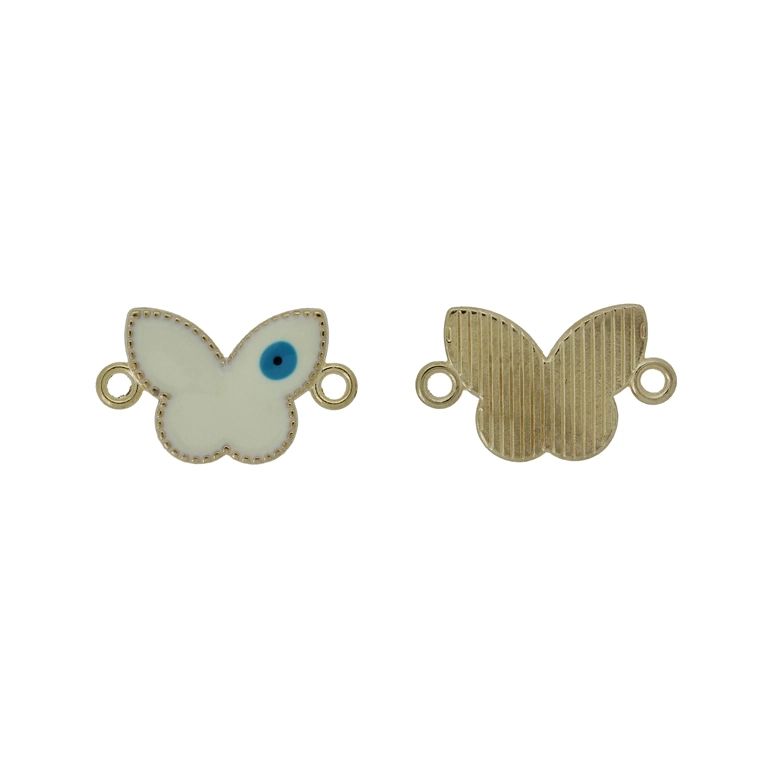 METAL BEADS WITH ENAMEL - CONNECTING ELEMENT WITH 2 RINGS - BUTTERFLY 08 - 22x13x2mm GOLD-ECRU-TURQUOISE - PACKAGE 30pcs. Hole-1.8mm