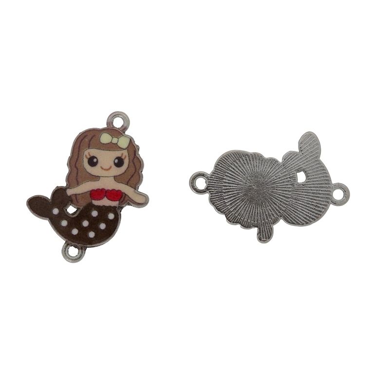 METAL BEADS WITH ENAMEL - CONNECTING ELEMENT WITH 2 RINGS - MERMAID 04 - 27x21x2mm NICKEL-BROWN (DARK)-BROWN (LIGHT) - PACKAGE 30pcs. Hole-1.8mm