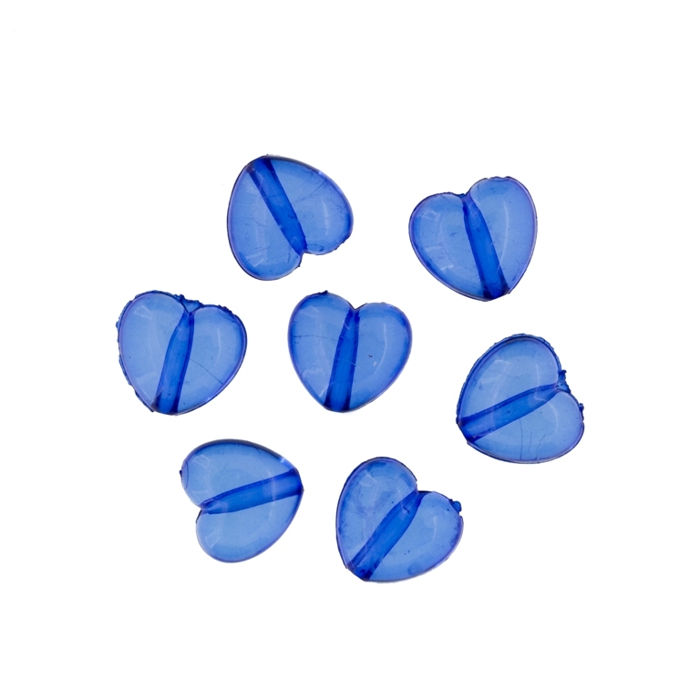 TRANSPARENT PLASTIC BEADS - HEART 01 - 10x11x6mm BLUE (DARK) V44 - 50g Hole-1.8mm (125pcs.)