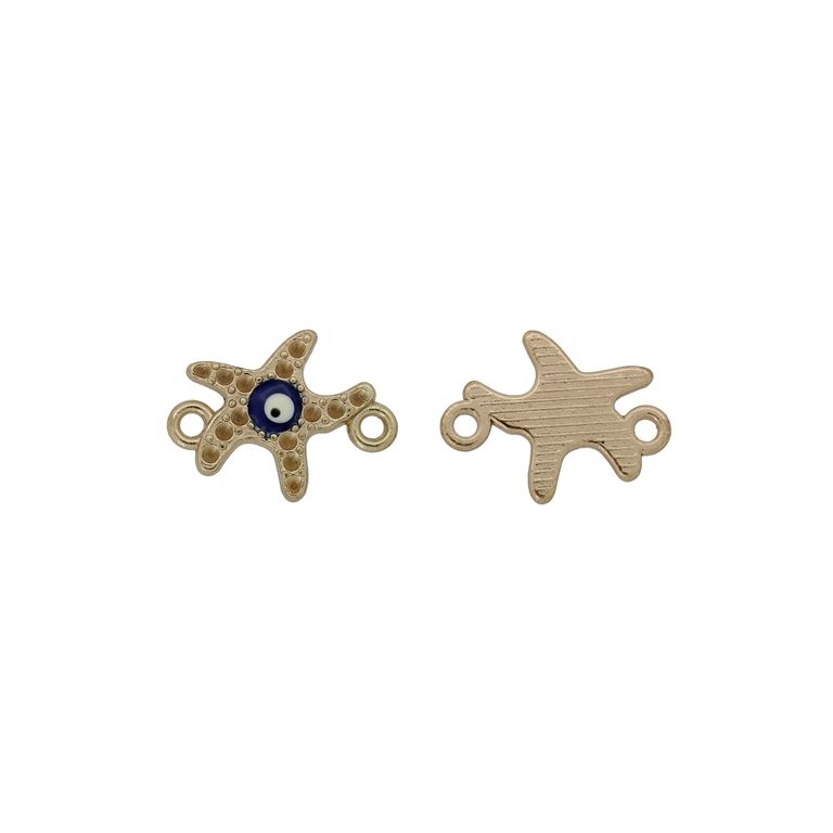 METAL BEADS WITH ENAMEL - CONNECTING ELEMENT WITH 2 RINGS - STAR 14 - 18x13x2mm GOLD-BLUE (DARK)-WHITE - PACKAGE 30pcs. Hole-1.8mm