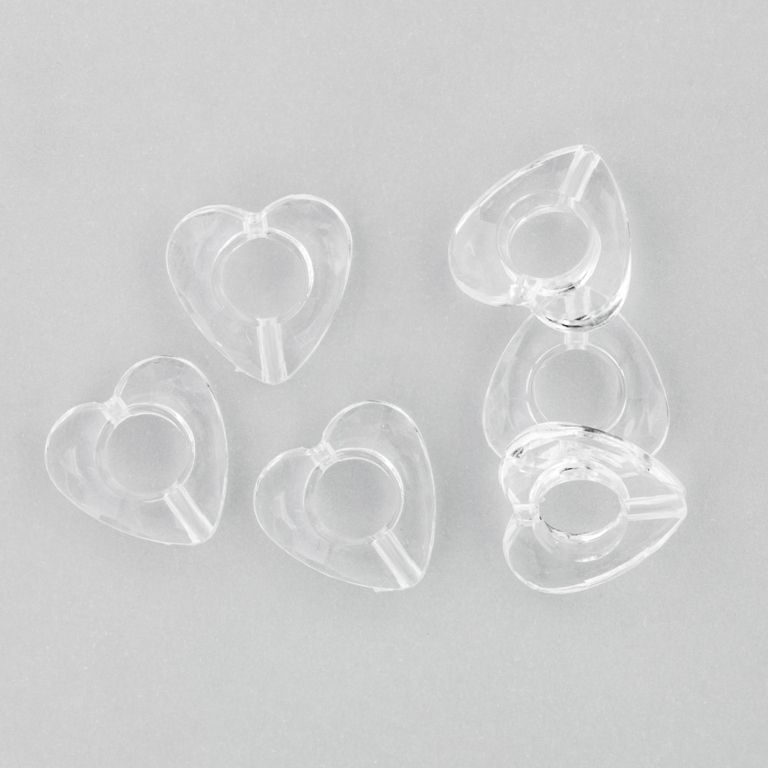 TRANSPARENT PLASTIC BEADS - HEART 03 FACETED - INNER HOLE 6.5mm - 14x4mm WHITE V01 - PACKAGE 500g Hole-1.8mm (1100pcs.)