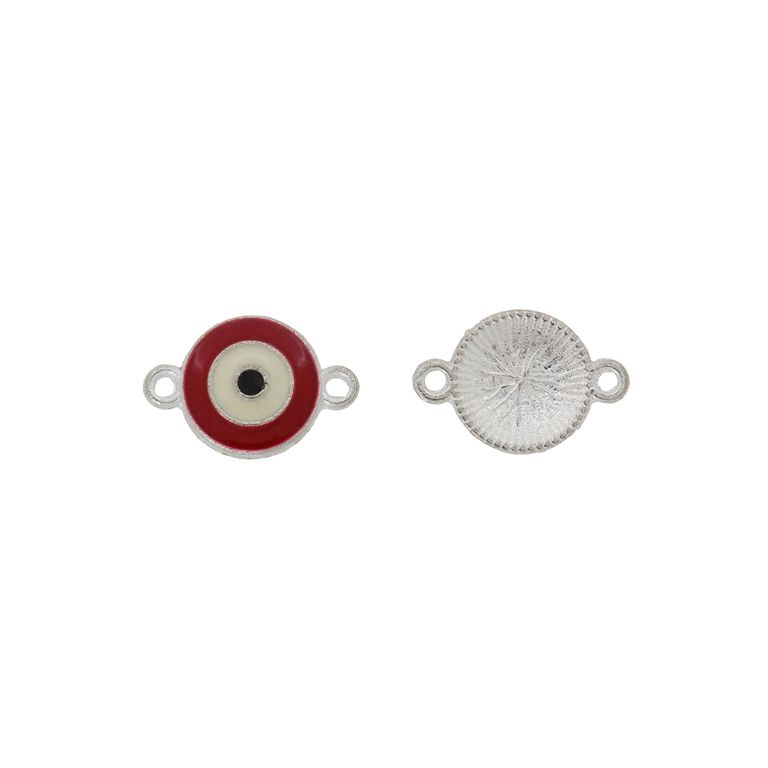 METAL BEADS WITH ENAMEL - CONNECTING ELEMENT WITH 2 RINGS - EYE 15 - 18x12x2mm NICKEL-RED (DARK)-ECRU - 4pcs. Hole-1.5mm