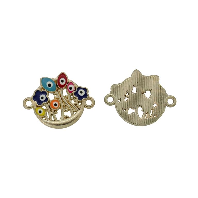 МЕТАЛНИ МЪНИСТА С ЕМАЙЛ - СВЪРЗВАЩ ЕЛЕМЕНТ С 2 ХАЛКИ - ОЧИ 01 - 23х18х2мм ЗЛАТИСТО И МИКС - ПАКЕТ 30 бр. Отвор-1.5мм