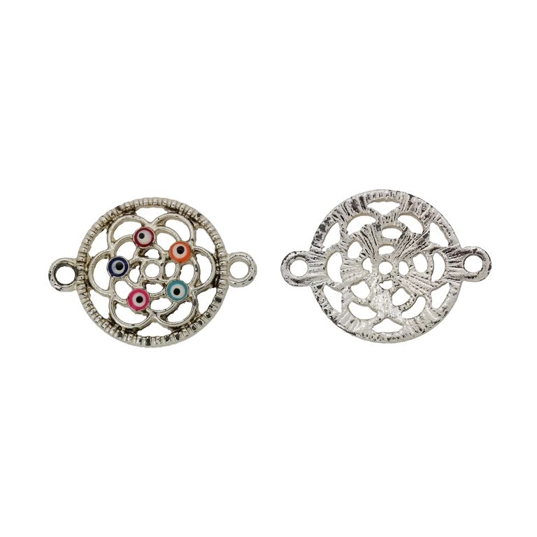 METAL BEADS WITH ENAMEL - CONNECTING ELEMENT WITH 2 RINGS - EYES 02 - 24x19x3mm NICKEL AND MIX - SECOND-RATE - PACKAGE 30pcs. Hole-2.0mm