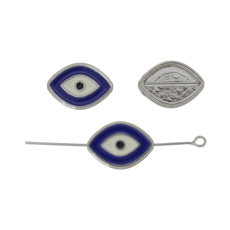 METAL BEADS WITH ENAMEL - CONNECTING ELEMENT WITH 2 RINGS - EYE 16 - 18x13x3mm NICKEL-BLUE (DARK)-WHITE - 4pcs. Hole-1.2mm