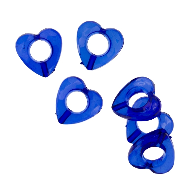 TRANSPARENT PLASTIC BEADS - HEART 03 FACETED - INNER HOLE 6.5mm - 14x4mm BLUE (DARK) V44 - PACKAGE 500g Hole-1.8mm (1100pcs.)