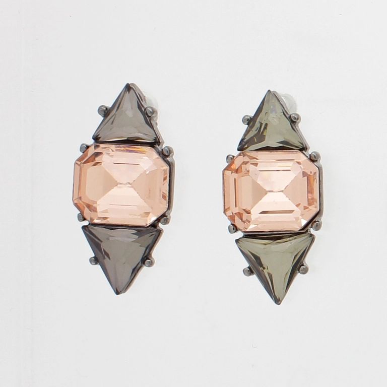 JEWELRY - EARRINGS - SCREW - CRYSTALS - Е866 - 1.2x2.7cm OXIDIZED AND PINK - PACKAGE 6 pairs