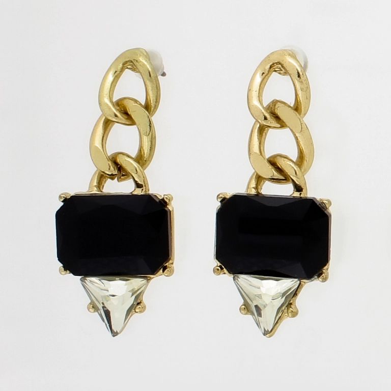 JEWELRY - EARRINGS - SCREW - CRYSTALS - Е868 - 1.4x3.6cm GOLD-BLACK-WHITE - PACKAGE 6 pairs