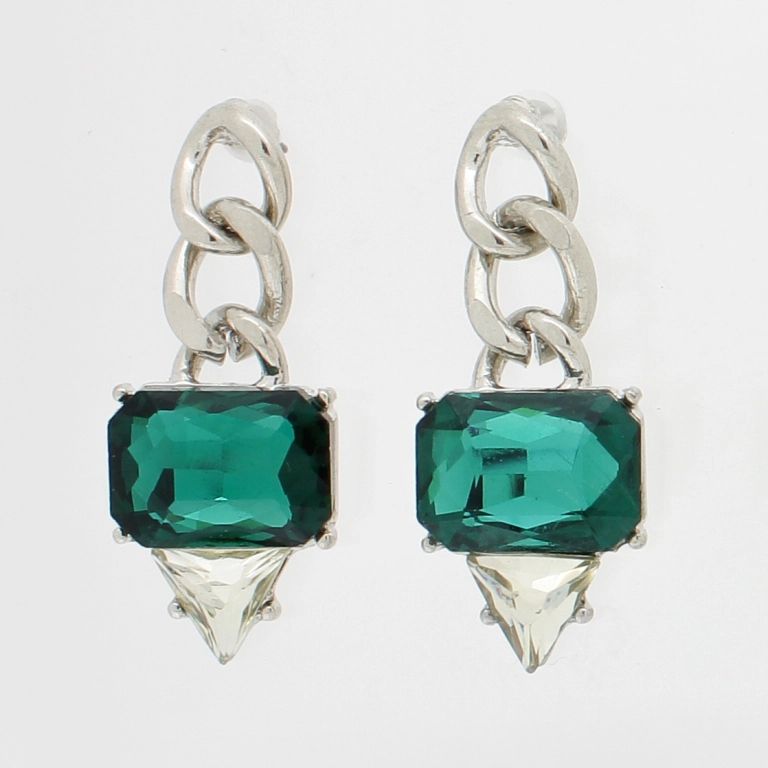 JEWELRY - EARRINGS - SCREW - CRYSTALS - Е868 - 1.4x3.6cm NICKEL-ECRU-GREEN - 1 pair