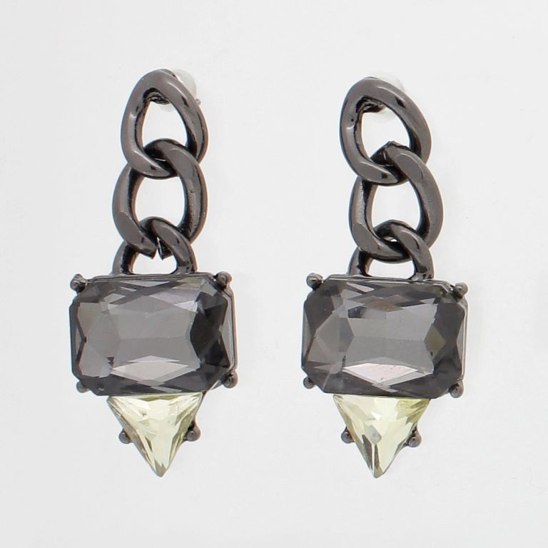 JEWELRY - EARRINGS - SCREW - CRYSTALS - Е868 - 1.4x3.6cm OXIDIZED-ECRU-GRAY - PACKAGE 6 pairs