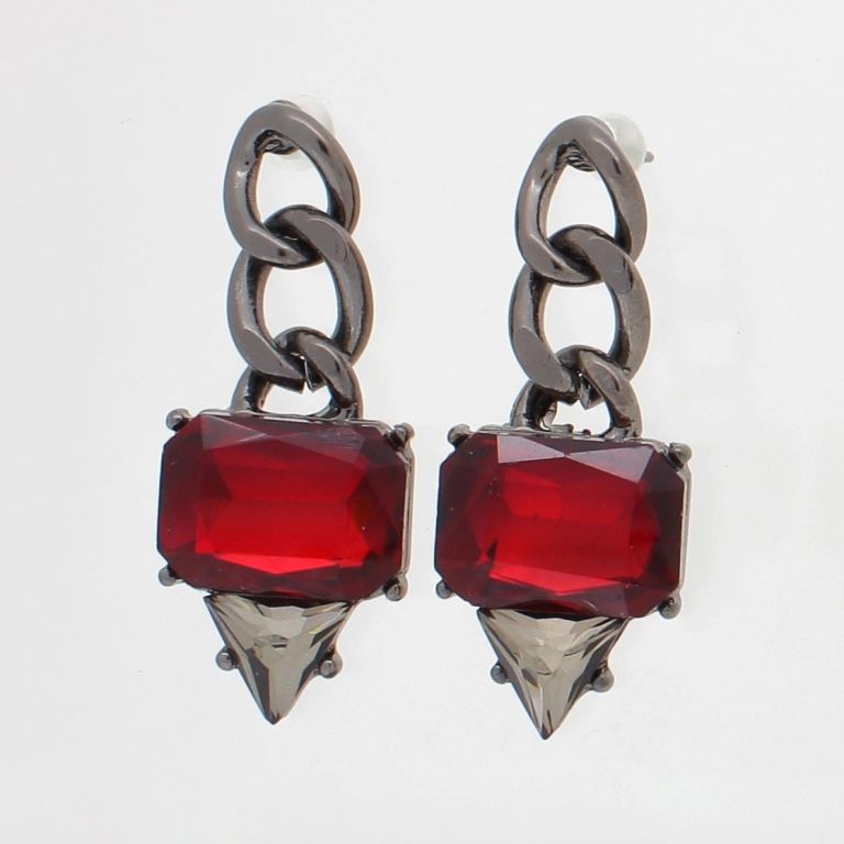 JEWELRY - EARRINGS - SCREW - CRYSTALS - Е868 - 1.4x3.6cm OXIDIZED-ECRU-RED - 1 pair