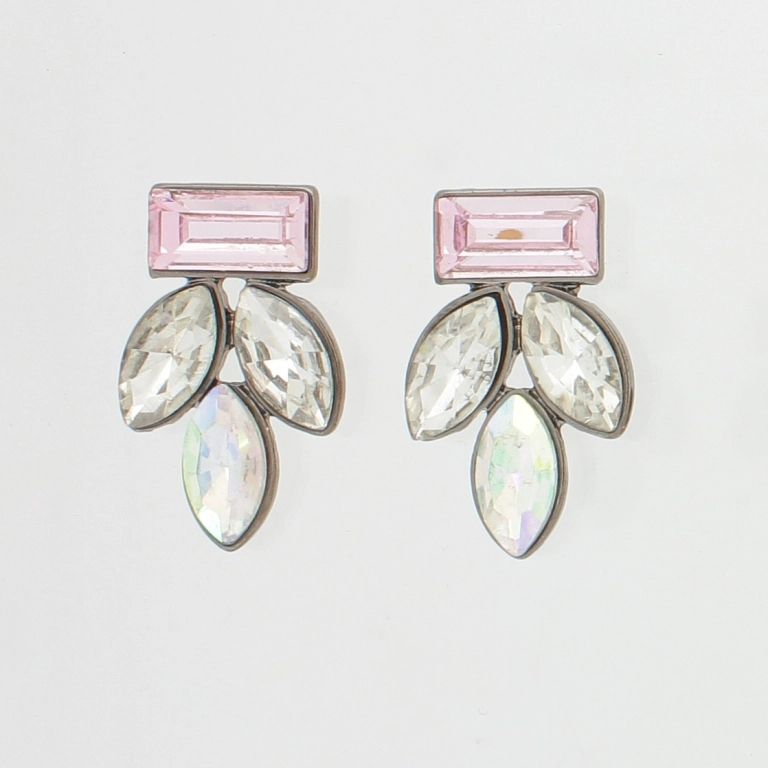 JEWELRY - EARRINGS - SCREW - CRYSTALS - LEAVES Е867 - 1.4x2.3cm OXIDIZED-WHITE-PINK-WHITE (АВ) - PACKAGE 6 pairs