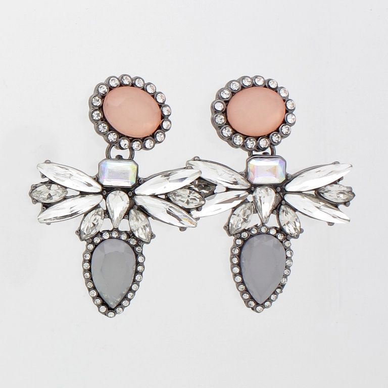 JEWELRY - EARRINGS - SCREW - CRYSTALS - BEE Е869 - 2.8x3.9cm NICKEL-PINK (LIGHT)-GRAY-WHITE - 1 pair