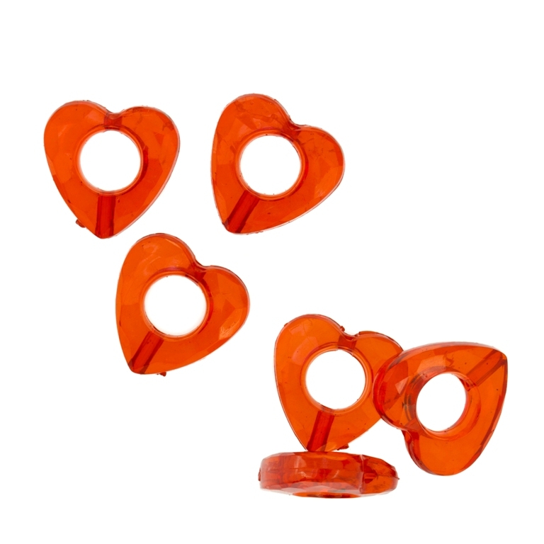 TRANSPARENT PLASTIC BEADS - HEART 03 FACETED - INNER HOLE 6.5mm - 14x4mm RED V12 - PACKAGE 500g Hole-1.8mm (1100pcs.)