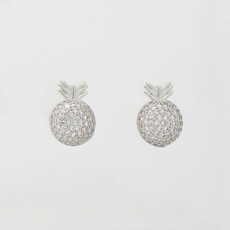 JEWELRY - EARRINGS - SCREW - ZIRCON - PINEAPPLE Е860 - 1.0x1.3cm NICKEL AND WHITE - 1 pair