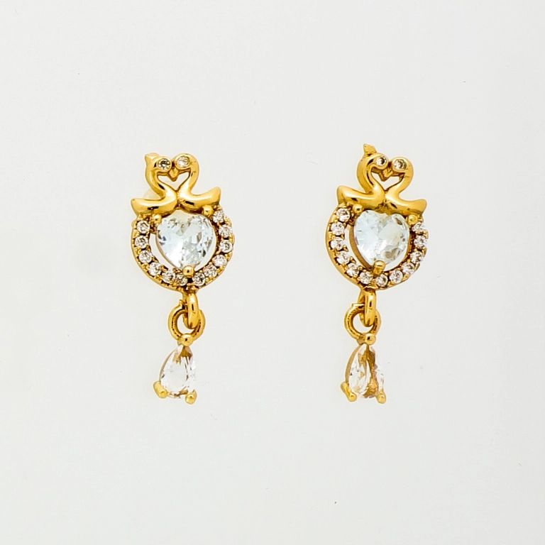 БИЖУТЕРИЯ - ОБЕЦИ - ВИНТ - ЦИРКОН - ЛЕБЕДИ Е863 - 0.9х2.2см ЗЛАТИСТО И БЯЛО - ПАКЕТ 6 чифта