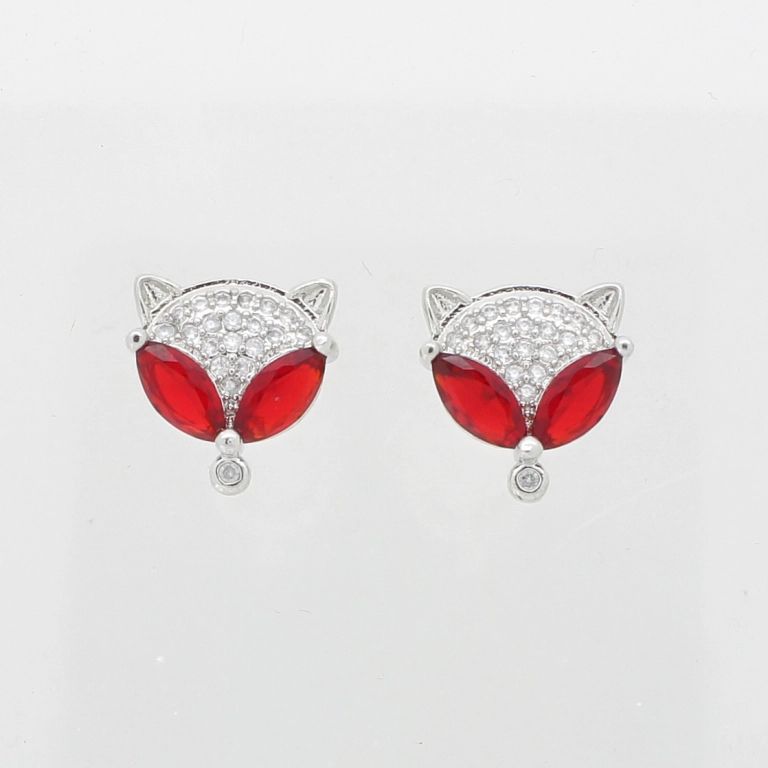 JEWELRY - EARRINGS - SCREW - ZIRCON - FOX Е858 - 1.4x1.4cm NICKEL-WHITE-RED - 1 pair