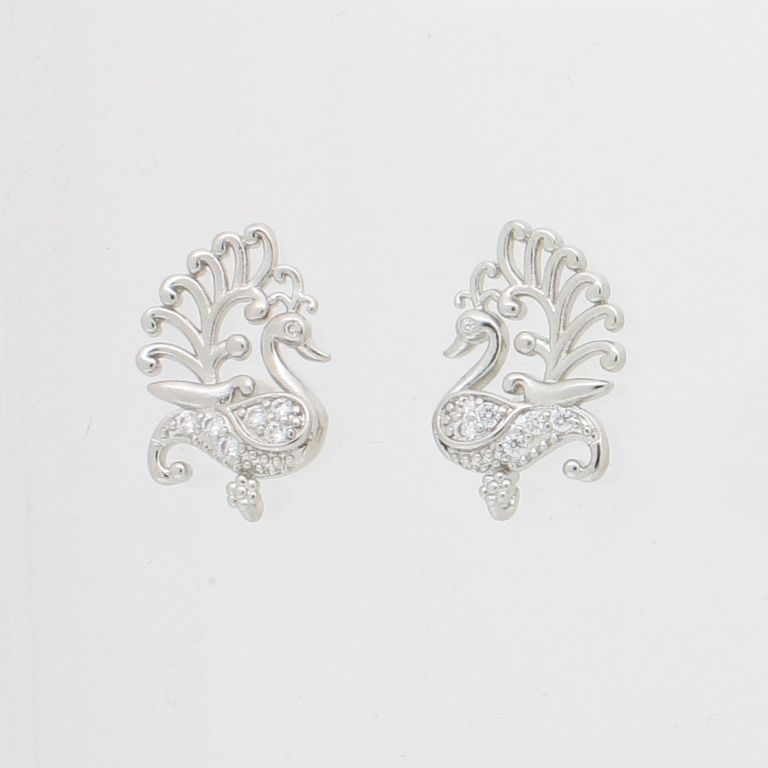 JEWELRY - EARRINGS - SCREW - ZIRCON - PEACOCK Е857 - 1.2x1.9cm NICKEL AND WHITE - 1 pair