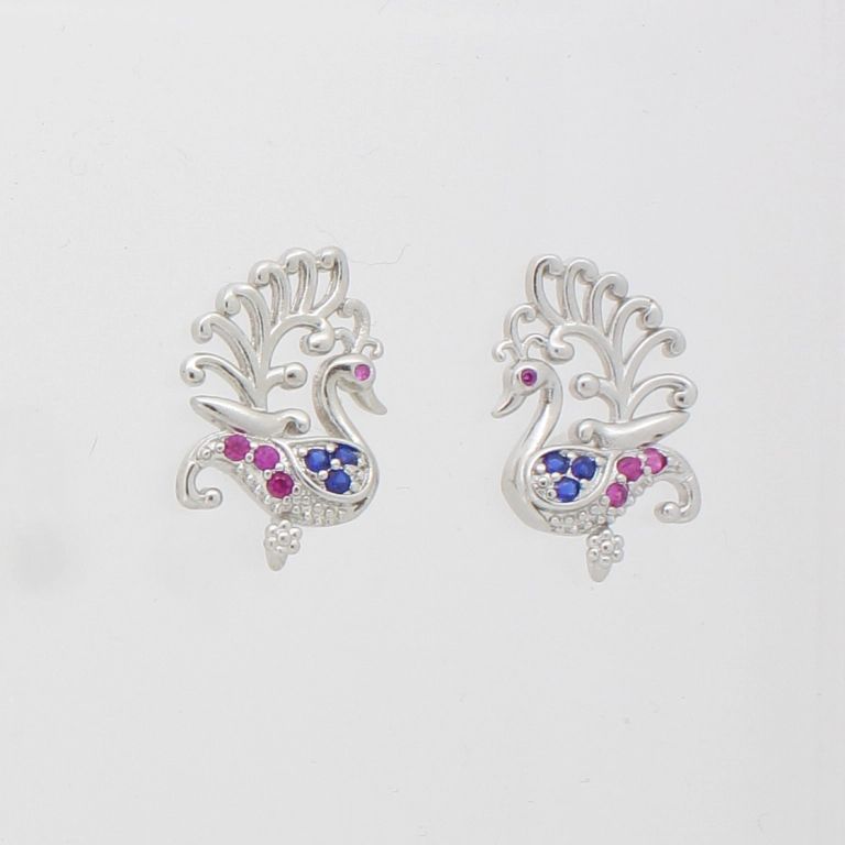 JEWELRY - EARRINGS - SCREW - ZIRCON - PEACOCK Е857 - 1.2x1.9cm NICKEL-CYCLAMEN-BLUE - 1 pair