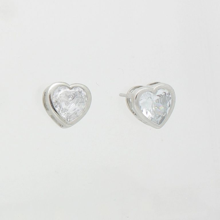 JEWELRY - EARRINGS - SCREW - ZIRCON - HEART Е859 - 1.2x1.1cm NICKEL AND WHITE - PACKAGE 6 pairs