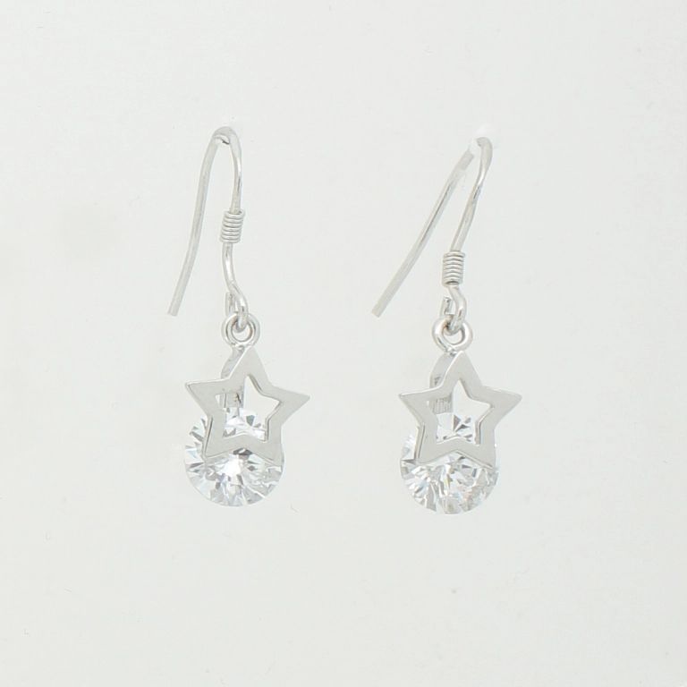 JEWELRY - EARRINGS - HOOK - ZIRCON - STAR Е862 - 0.8x2.6cm NICKEL AND WHITE - PACKAGE 6 pairs