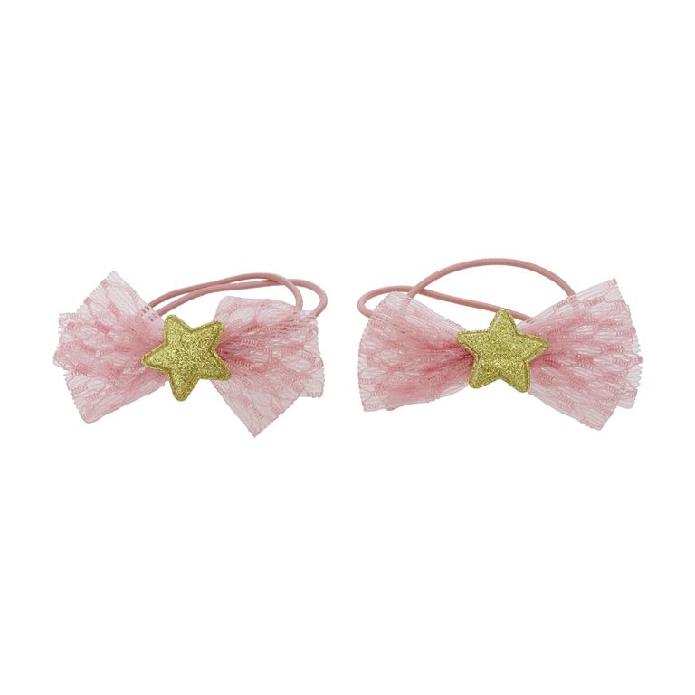 JEWELRY - ACCESSORY FOR HAIR - RUBBER WITH RIBBON - STAR 01 - ROSE DUST AND GOLD - 5pcs.