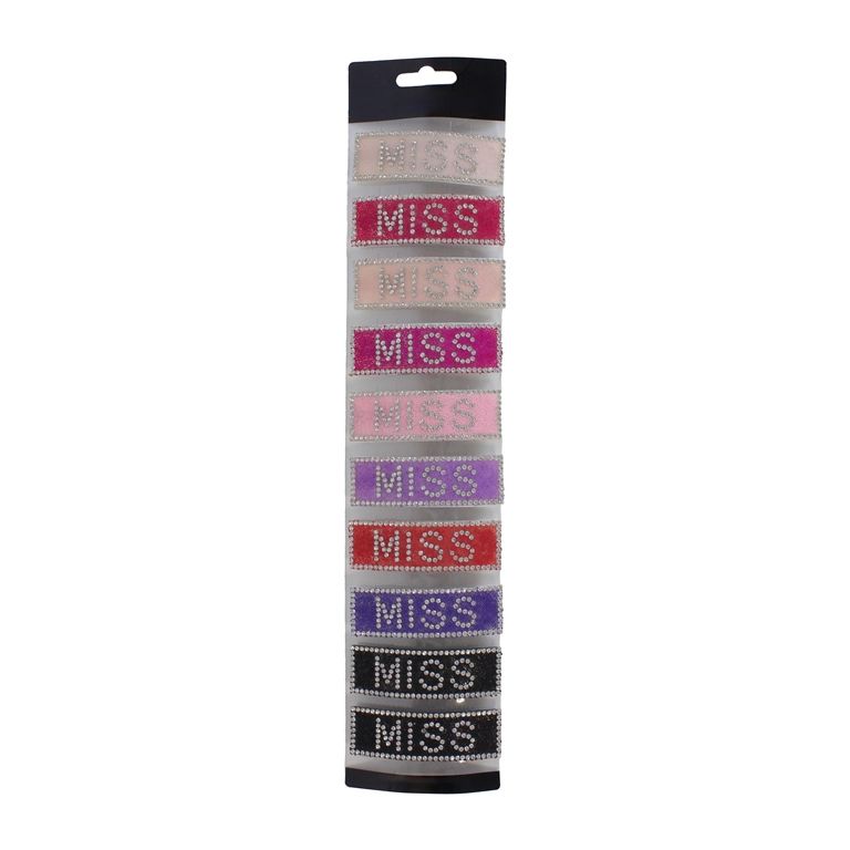 БИЖУТЕРИЯ - ФИБА - ТИК-ТАК - МЕТАЛ И КРИСТАЛИ - НАДПИС 01 MISS - 7.3х2.4х0.5см МИКС - ПАКЕТ 10 бр.