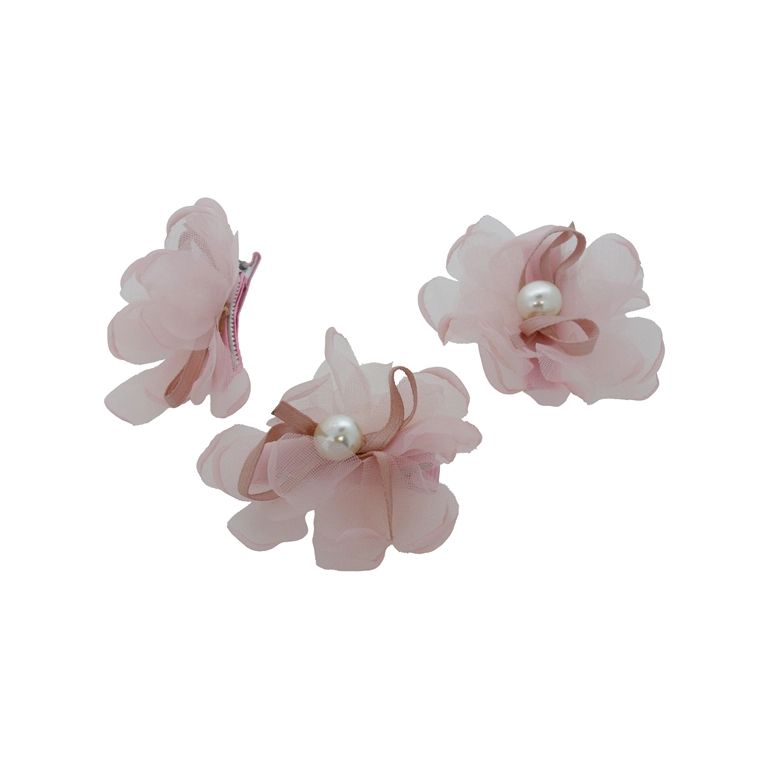 БИЖУТЕРИЯ - ФИБА - ТИК-ТАК - МЕТАЛ И САТЕН - ЦВЕТЕ С ПЕРЛА 01 - 4.8х6.3х1.5см НИКЕЛ-РОЗОВО-БЯЛО - 5 бр.