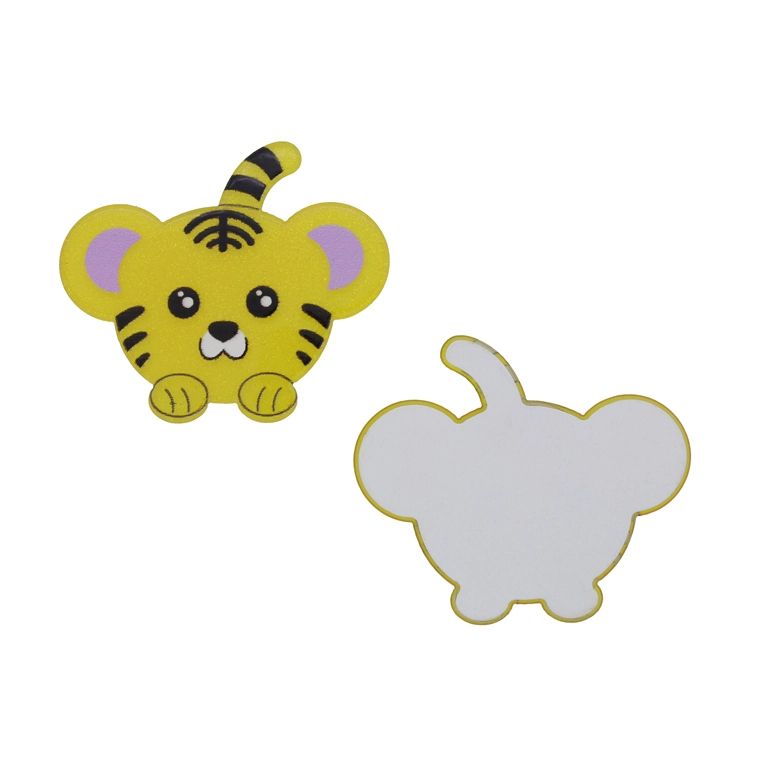 ПЛАСТМАСОВИ МЪНИСТА - РЕЗИН 2D - ЗА ЗАЛЕПВАНЕ - ТИГЪР 19 - 53х46х2мм ЖЪЛТО-ЧЕРНО-ЛИЛАВО СВ. - ПАКЕТ 20 бр.