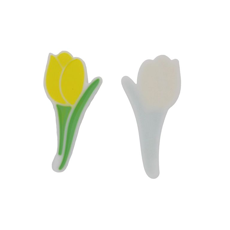 PLASTIC BEADS - RESIN 2D - FOR GLUING - FLOWER 28 - 32x67x3mm YELLOW-GREEN (LIGHT)-WHITE - PACKAGE 20pcs.