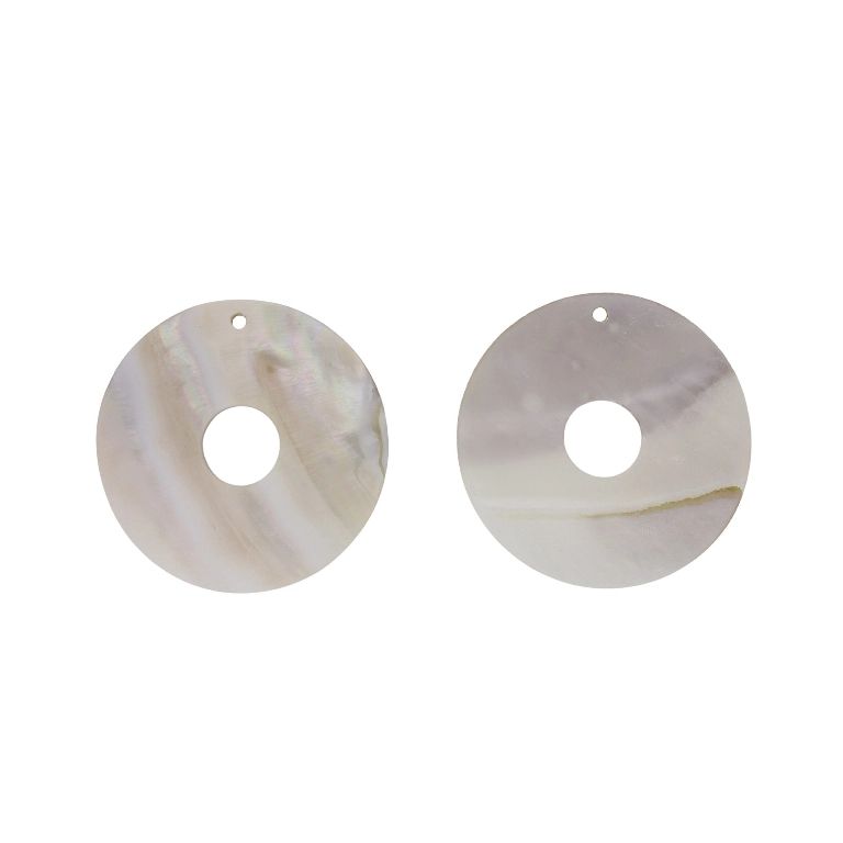 MOTHER OF PEARL BEADS - PENDANT - CIRCLE 04 - 55x2.0mm WHITE - PACKAGE 10pcs. Hole-2.8mm 