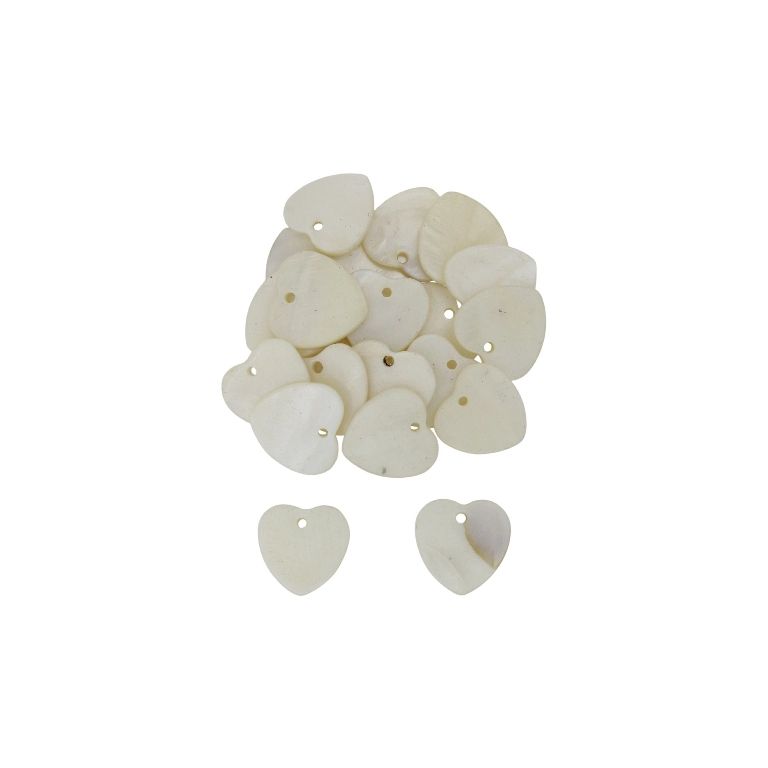 MOTHER OF PEARL BEADS  - PENDANT - HEART 01 - 19x19x2.0mm WHITE - 10pcs. Hole-1.8mm 