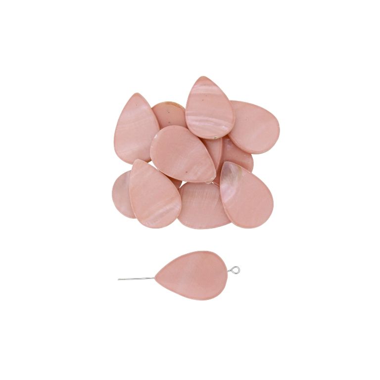 MOTHER OF PEARL BEADS  - DROP 03 - 30x20x2.0mm PINK - 5pcs. Hole-0.8mm 