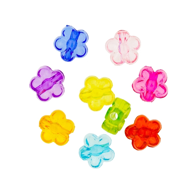 TRANSPARENT PLASTIC BEADS - FLOWER 02 - 8x4mm MIXED - 50g Hole-2.0mm (285pcs.)